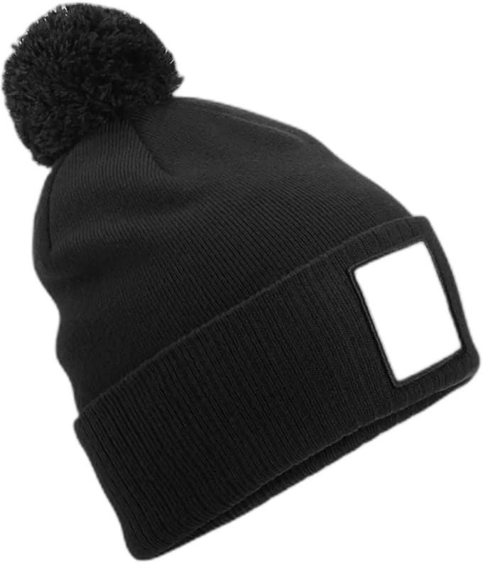 Appliqué Patch Pom Beanie - Black/White - One Size