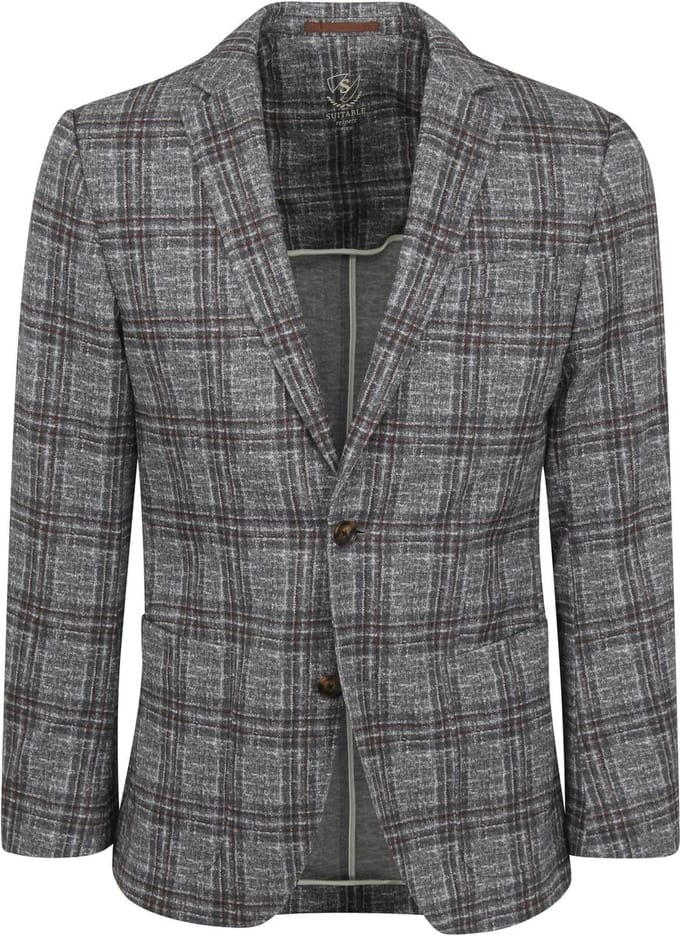 Suitable Respect Colbert Fame Jersey Ruit Flex Grijs - Maat 46 - Heren blazer