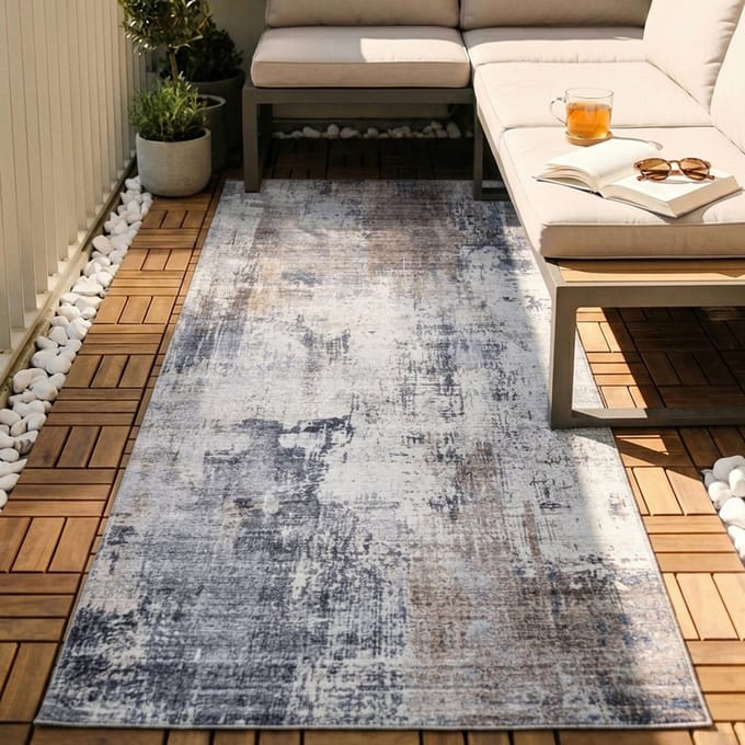 Fraai Wasbare loper - Domingo Grunge Taupe/Creme - 80x200cm