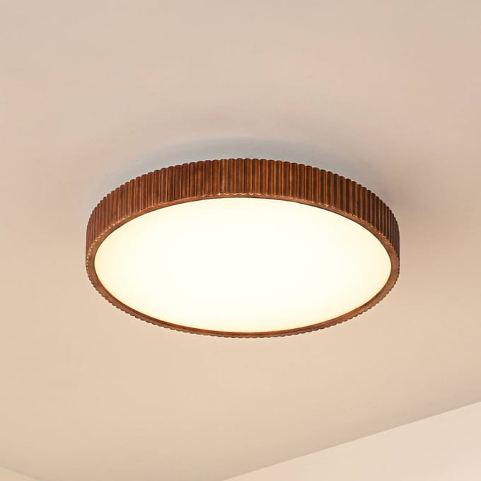 Lindby LED plafondlamp Velua, wit/donker hout, CCT, Ø 50 cm