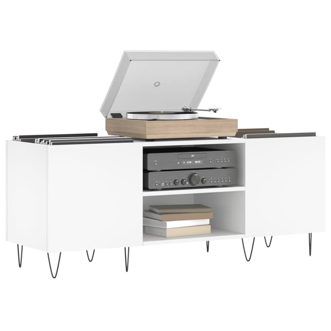 vidaXL - Platenkast - 121x38x48 - cm - bewerkt - hout - wit