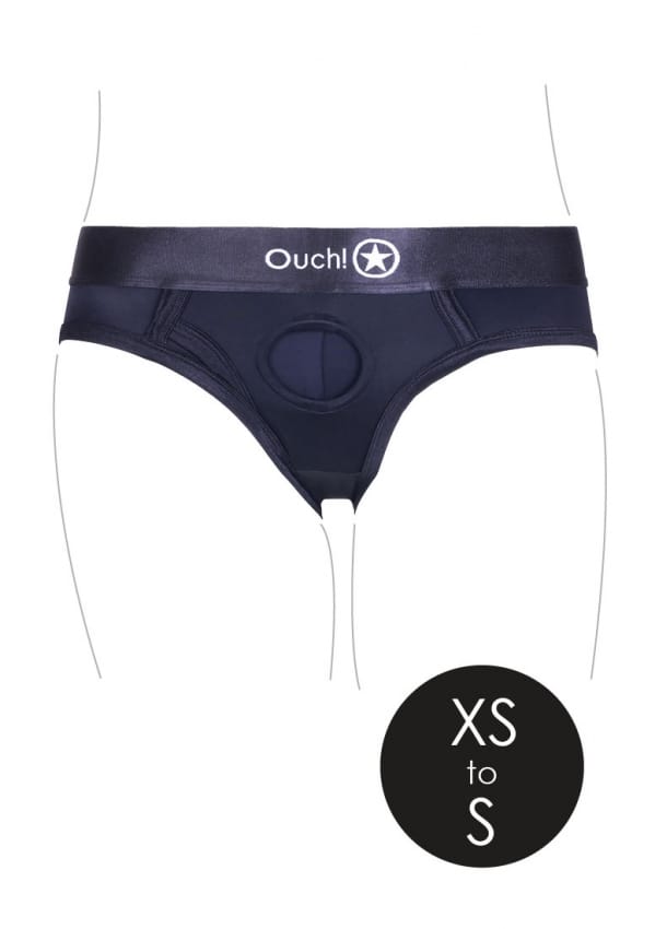 Ouch! by Shots - Vibrating Strap-on High-cut Brief - XS/S - Black