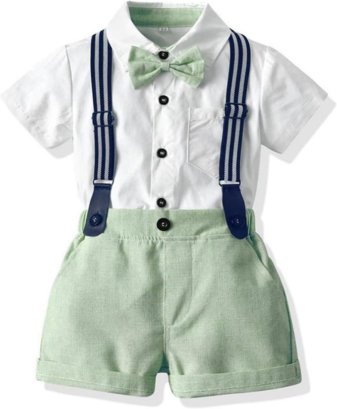 Baby Jongenskostuum Gentleman Set: Stropdas, Hemd, Bretels en Korte Broek