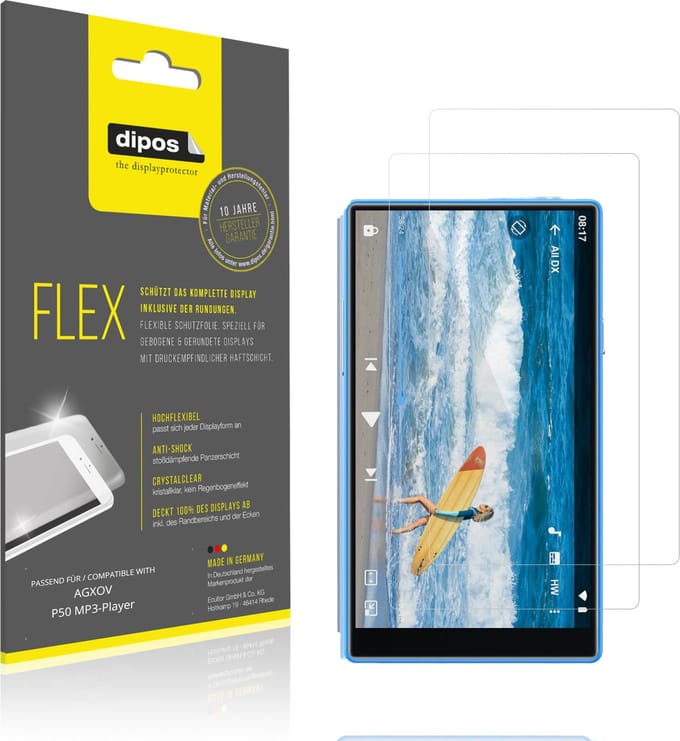 dipos – 2x Beschermfolie geschikt voor AGXOV P50 MP3-Player | 3D Full Cover Screenprotector | 100% Passend