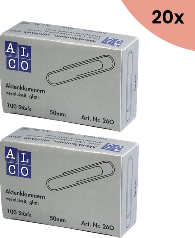 20x Paperclips Alco 50mm doos a 100 stuks