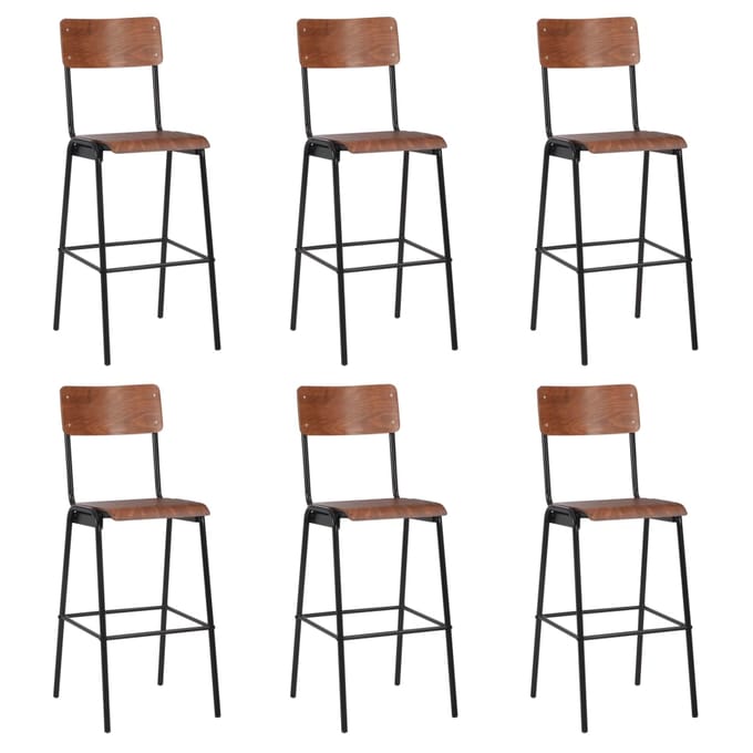 vidaXL - Barstoelen - 6 - st - massief - multiplex - staal