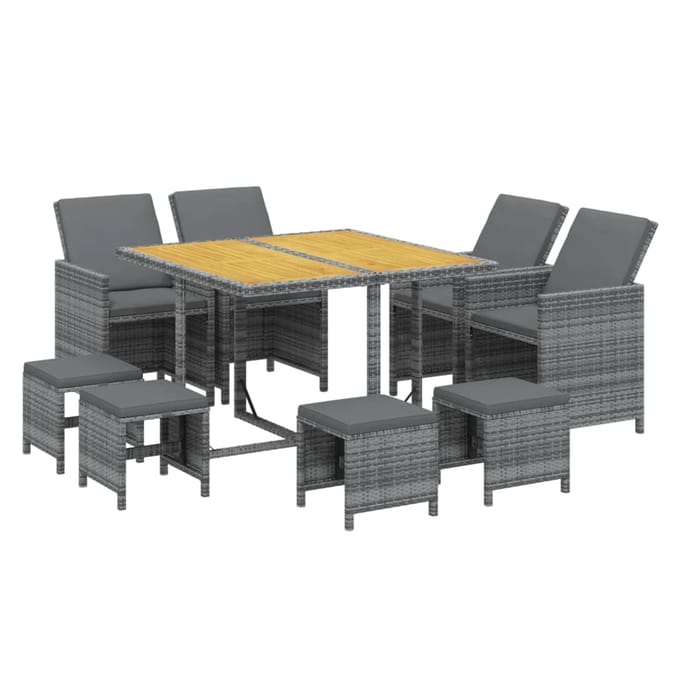 vidaXL - 9-delige - Tuinset - met - kussens - poly - rattan - grijs
