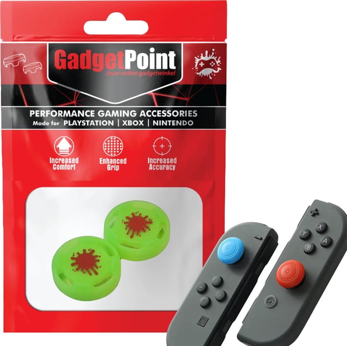 Gadgetpoint - Thumb Grips voor Nintendo Switch Joy-Con Controllers - Gaming Thumbgrips - Performance Anti-Slip Thumbsticks - Bescherming Accessoires - Splash - Groen