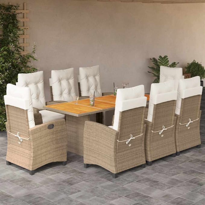 vidaXL - 9-delige - Tuinset - met - kussens - poly - rattan - beige