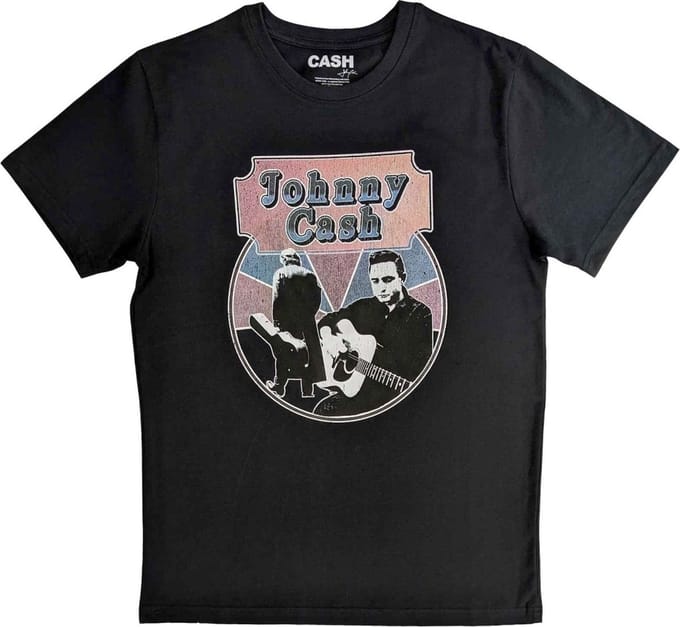 Johnny Cash - Walking Guitar & Front On Heren T-shirt - M - Zwart
