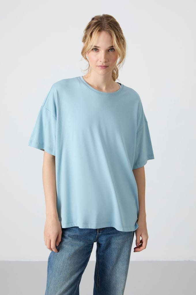 Overmaatse Katoen-Modal Ronde Hals T-Shirt