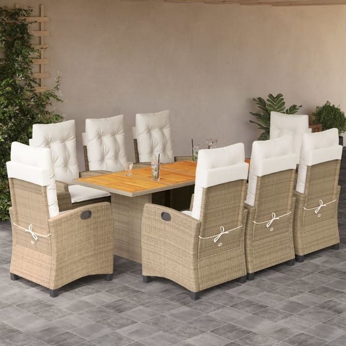 vidaXL - 9-delige - Tuinset - met - kussens - poly - rattan - beige