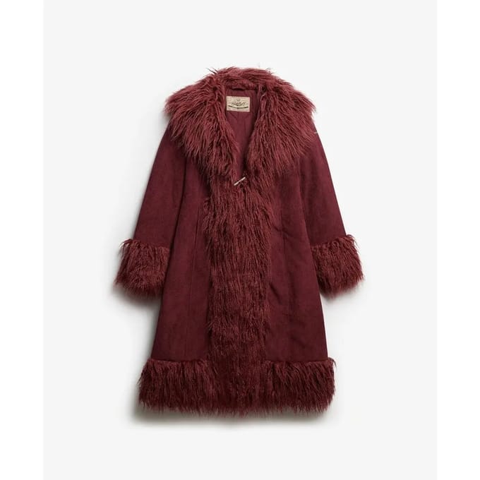 Superdry Long Afghan Jas Rood,Paars M Vrouw