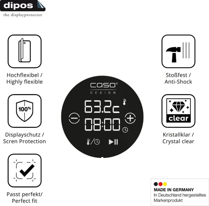 dipos – 2x Beschermfolie geschikt voor Caso Sous Vide Stick 1310 | 3D Full Cover Screenprotector | 100% Passend