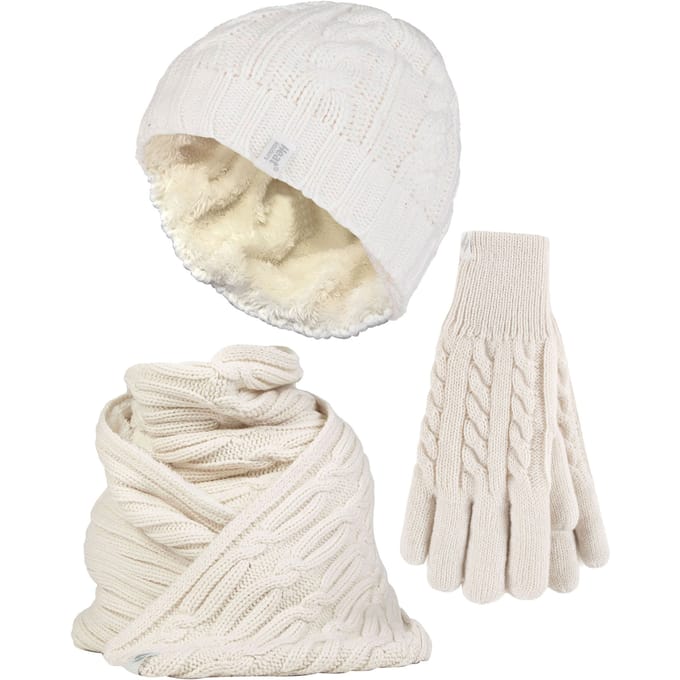 Heat Holders Dames Gebreide Muts Handschoen & Sjaal Set - Room