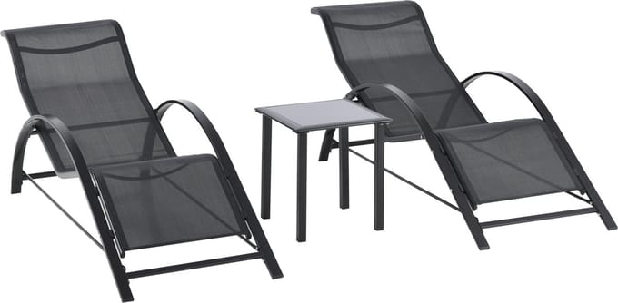 Outsunny Gartenliege-Set Metall, Netzstoff Schwarz