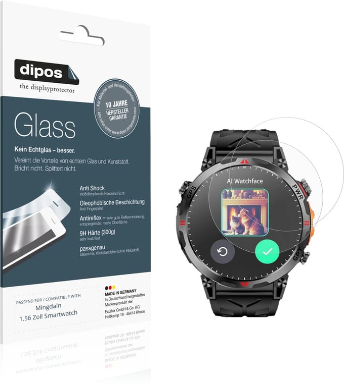 dipos – 2x Matte Pantserfolie geschikt voor Mingdaln 1.56 Zoll Smartwatch | 9H Screenprotector