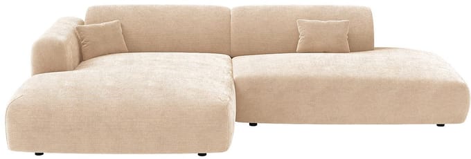 Vente-unique Open hoekbank links in beige fluweel met fijne ribbelstructuur van Maison Céphy POGNI