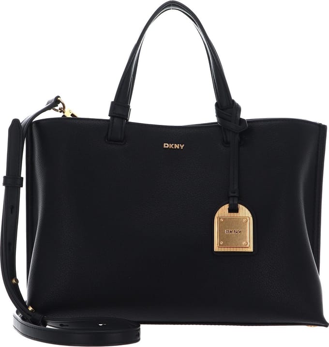 DKNY Leren Handtas Schoudertas Alya Satchel Blk / Gold Zwart