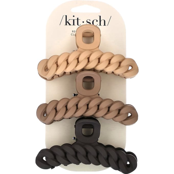 Kitsch, pince à griffes à chaîne, neutre, lot de 3 beige