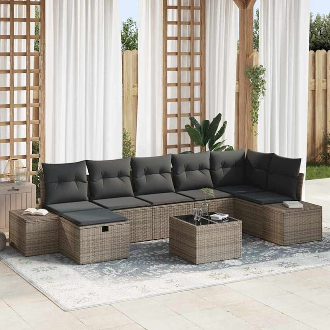 vidaXL - Bankstel - 7 - st - poly - rattan