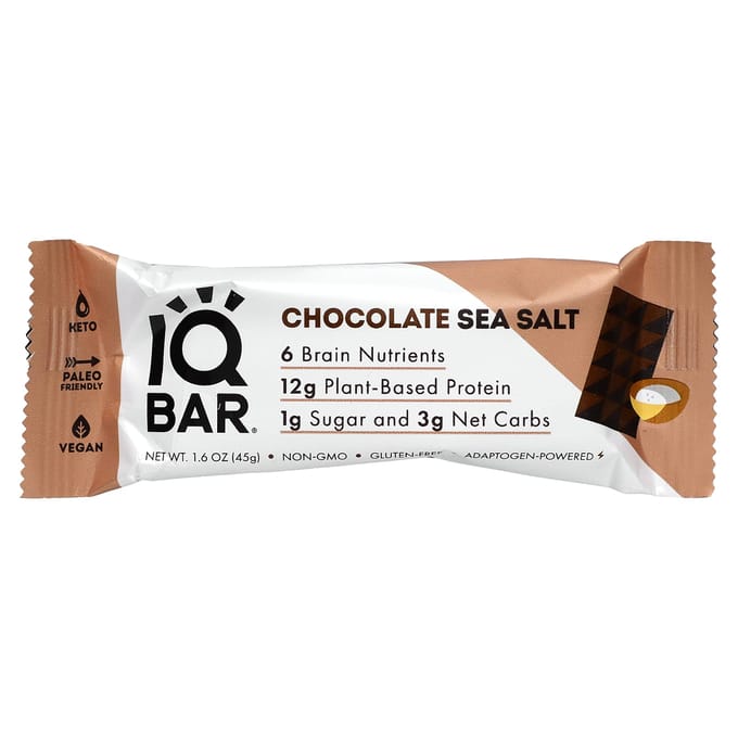 IQBAR, barre protéinée végétale, chocolat sel de mer, 12 barres, 45g (1,6 oz) chaque