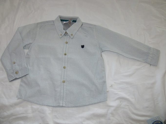 noukie's , jongens , overhemd  , lange mouw creme / zwar  / groen ,  3 jaar 98