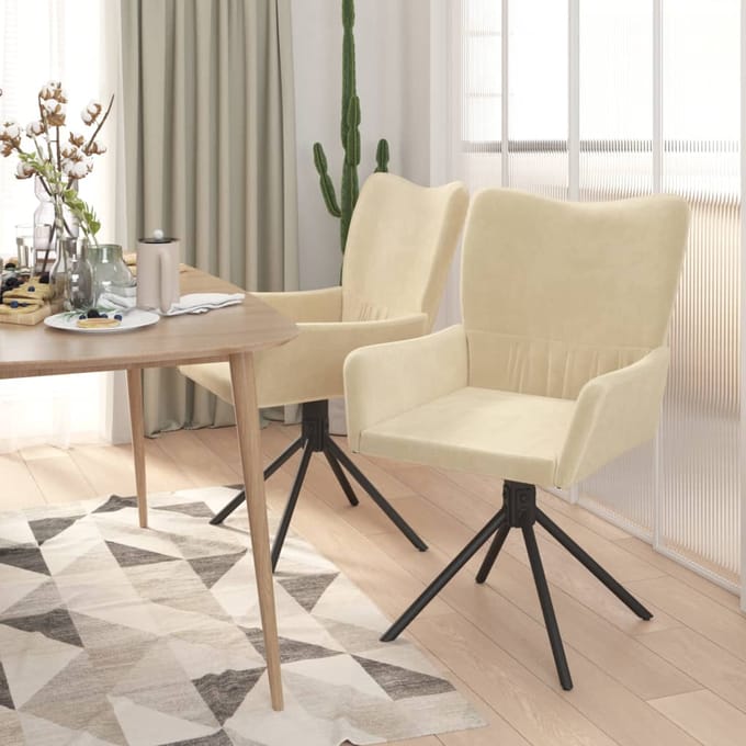 vidaXL - Eetkamerstoelen - draaibaar - 2 - st - fluweel - crèmekleurig