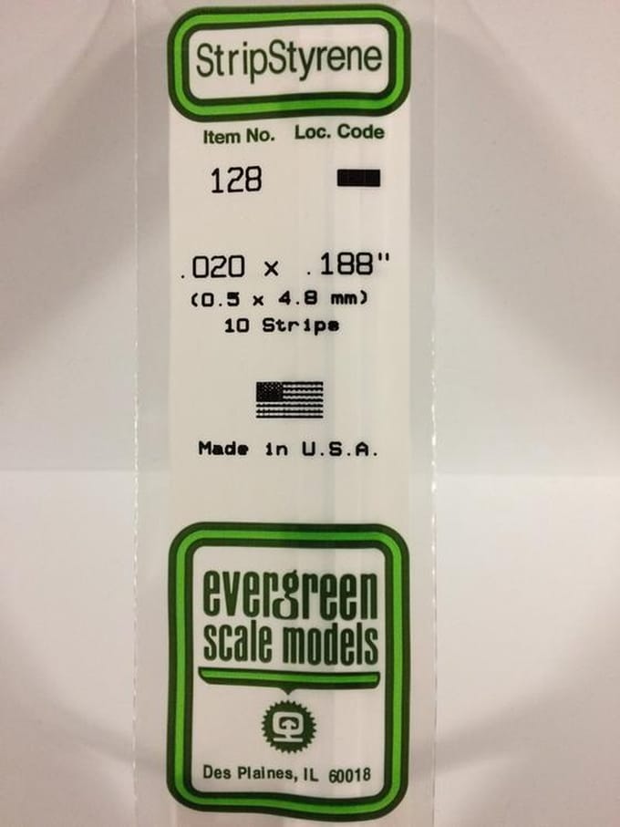 Evergreen Modelbouwdecoratie - 128 Strip 0,5mmX4,8mmX35cm - 10 stuks Styreen