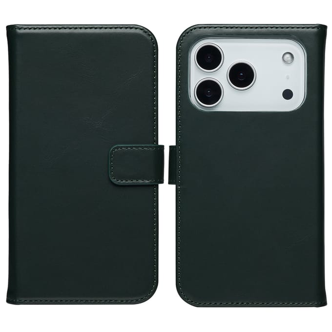 Selencia Hoesje - Geschikt voor Apple iPhone 17 Pro - Echt Lederen Bookcase - Groen