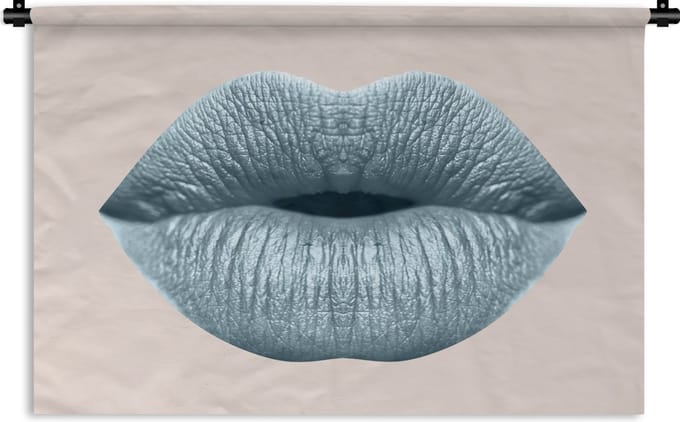 Wandkleed - Wanddoek - Lippen - Pastel - Grijs - 90x60 cm - Wandtapijt