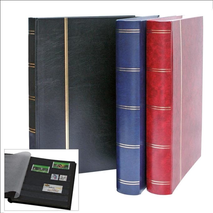 Luxe Postzegelalbum Zwart & Blauw - 64 Pagina's - Formaat DIN A4