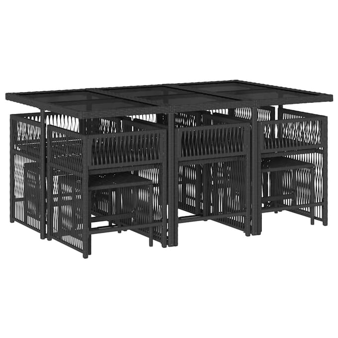 vidaXL - 11-delige - Tuinset - met - kussens - poly - rattan - zwart
