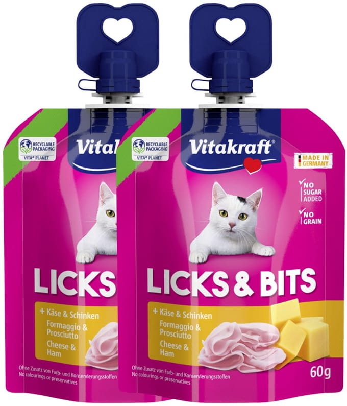 Vitakraft Licks & Bits Kat Kaas & Ham 1 x 60 gr - Kattensnack - Liquid Snack