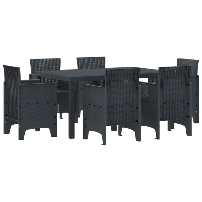 vidaXL - Tuin - Eettafel - Set - 7 - st - Antraciet - Polt - riet