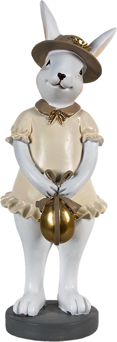 Clayre & Eef Beeld Konijn 10x8x25 cm Beige Wit Polyresin Woonaccessoires