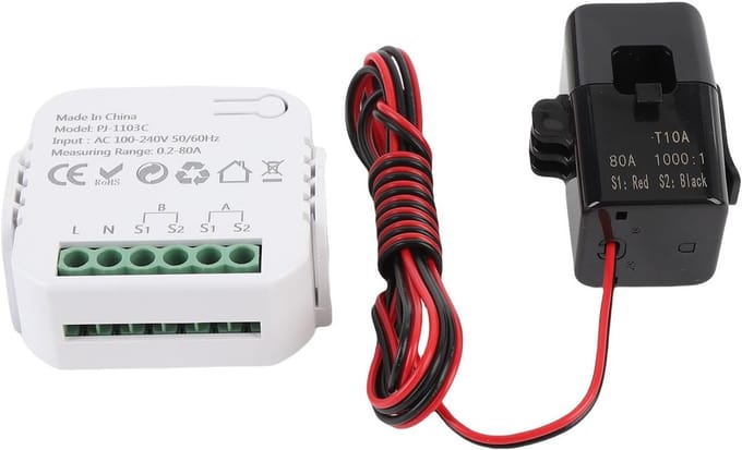 Stroommeter Klem - Energiemeter Verbruik - Elektriciteit Meten - App Bediening - 80A Bereik