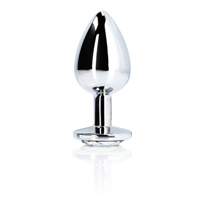Shots - Ouch! OU797SIL - Round Gem Butt Plug - Medium - Silver / Diamond