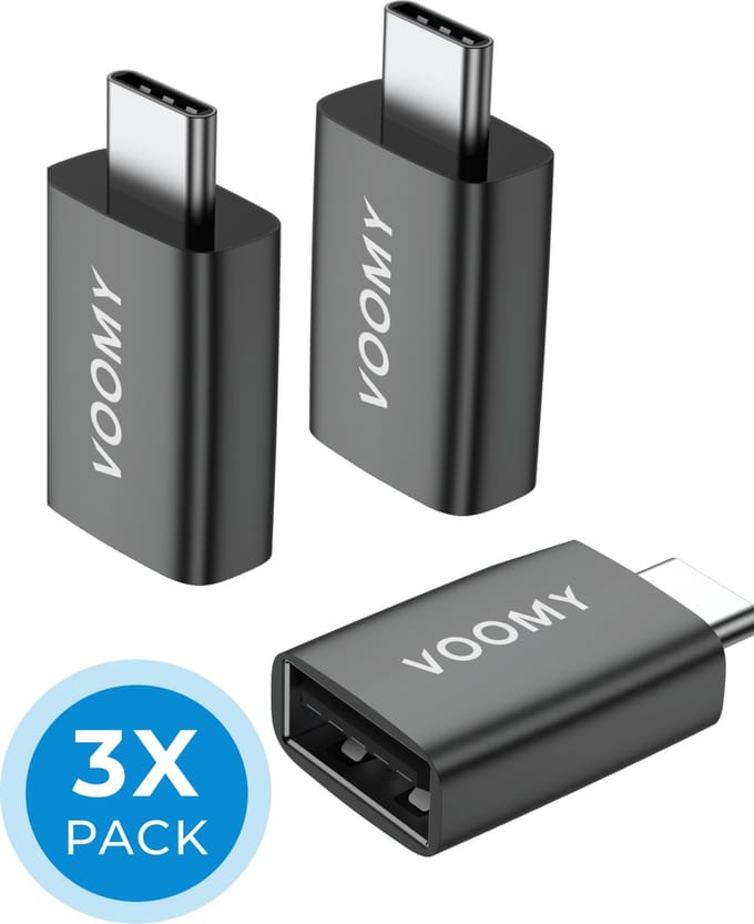 3x Voomy USB C naar USB A Adapter - USB naar USB C Converter - USB-C Male & USB-A Female - Geschikt voor Telefoon, Tablet & Laptop - Space Grey