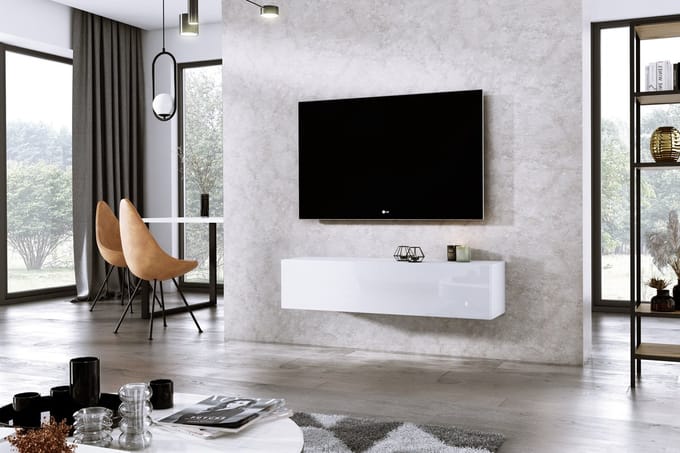 Meubel Square - TV meubel DIAMOND - Wit / Hoogglans Wit - 120cm - Hangend TV Kast