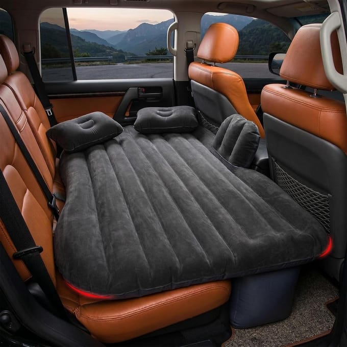 Opblaasbaar Autobed - Reisbed Auto - Comfortabel Slapen - Stabiele Steunbasis - 140 x 90 cm - Grijs