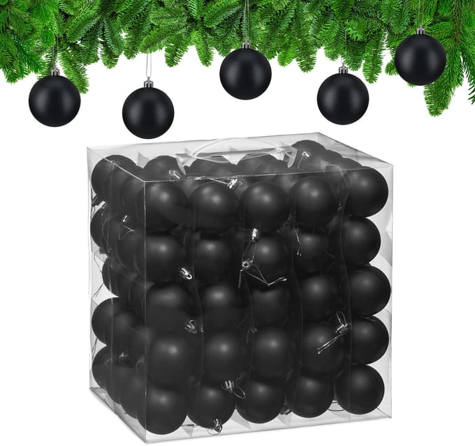 kerstballen set van 100 - Ø 6 cm - mat - kunststof - zwart