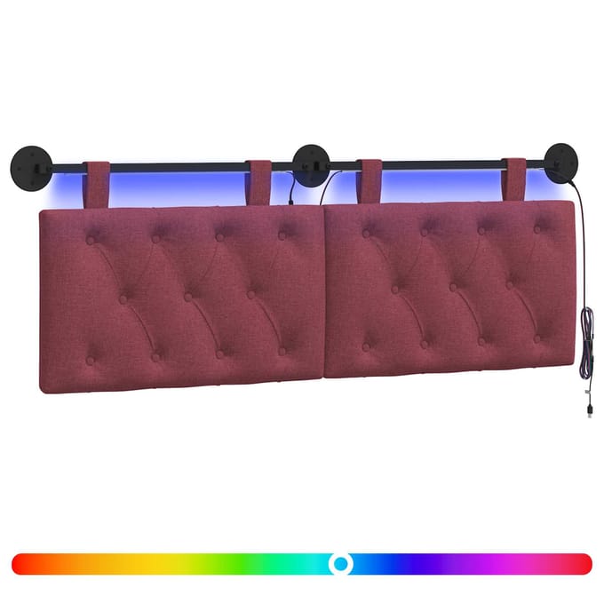 vidaXL - Hangend - hoofdbord - Met - LED-verlichting - Wijnrood - Stof