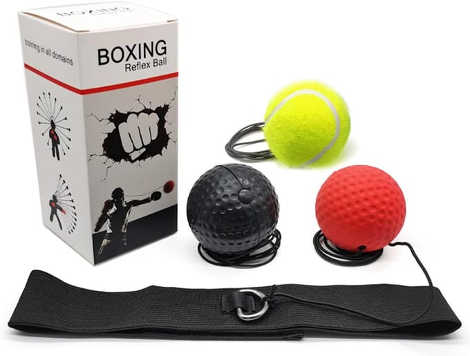 Bokstrainingsbal - Reflexbal hoofdband - Reactiesnelheid trainen - 3 Niveaus - 20 x 7 cm - Zwart rood