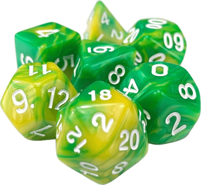 Dobbelstenen Set 7-delig – Groen Goud D20 D12 D10 D8 D6 D4 – Voor RPG & Tafelspellen