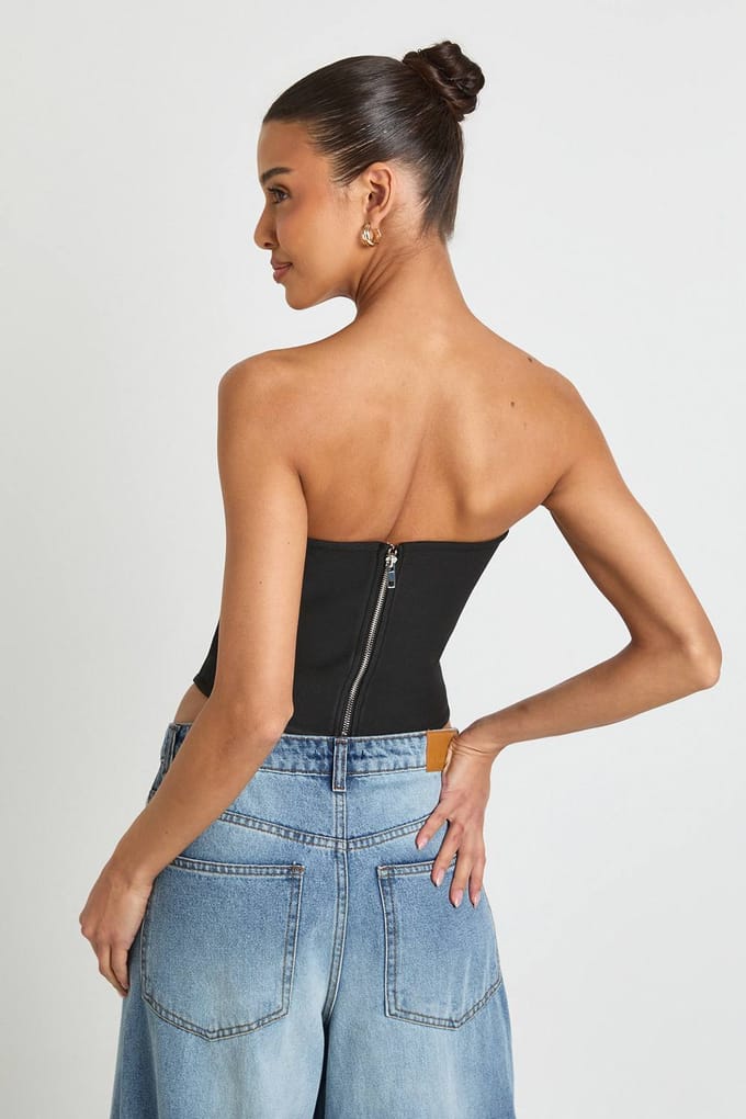 boohoo Dames Bandeau Bandage Corset Top | Zwart | Maat: 34