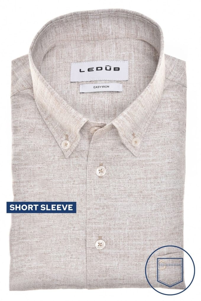 Ledûb Overhemd Short Sleeve Button-Down Easy Care Cotton Zand / male