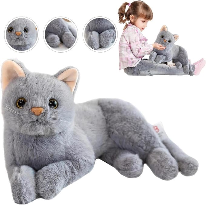 Realistisch Grijs Pluche Kat Knuffeldier Zacht Speelgoed Cadeau