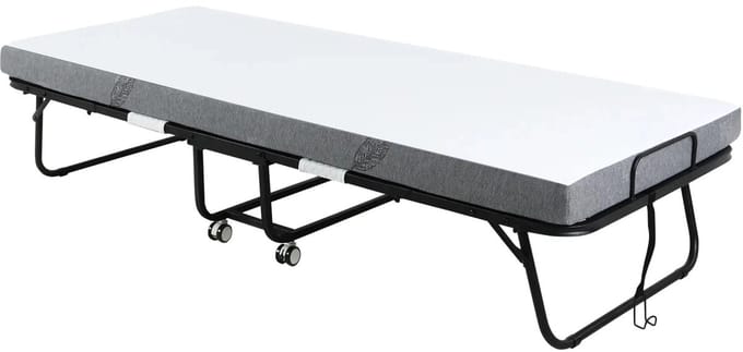 Linkforu – Opklapbaar Logeerbed – Mobiel Campingbed – Comfortabel Schuimmatras – Wit - 200×80×42,5cm