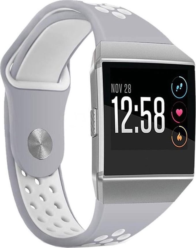 Shop4 - Geschikt voor Fitbit Ionic Bandje - Siliconen Wit Grijs